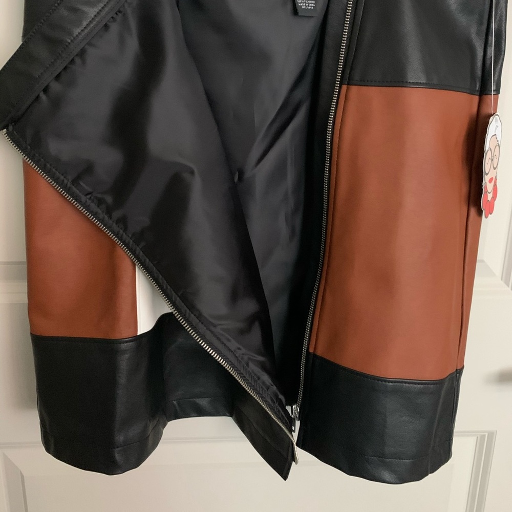 INC International Concepts Colorblock Faux Leather Skirt in Black, White, Brown - Picture 4 of 11